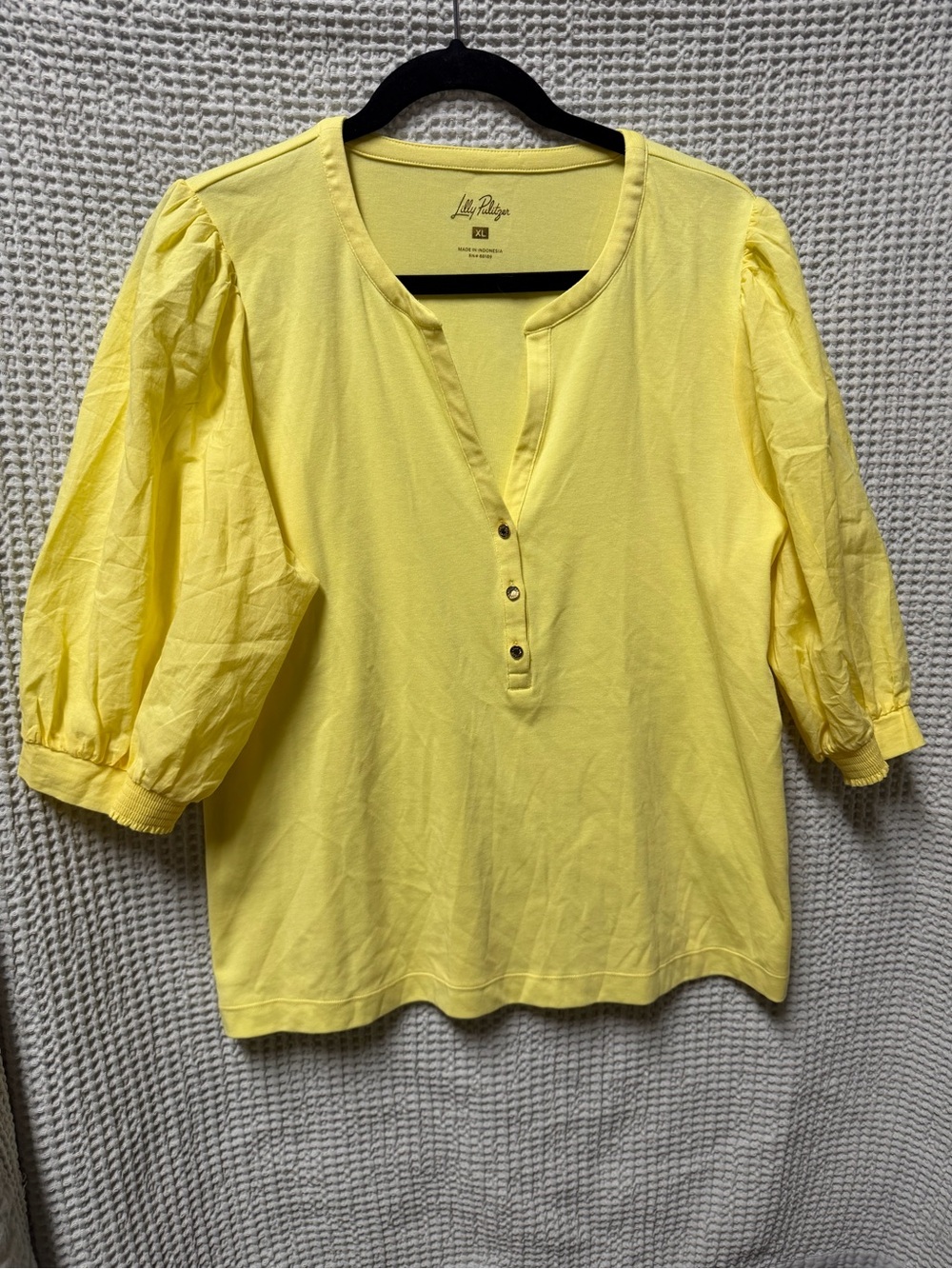 Lilly Pulitzer Sunny Yellow Button Henley Puff-Sleeve Top